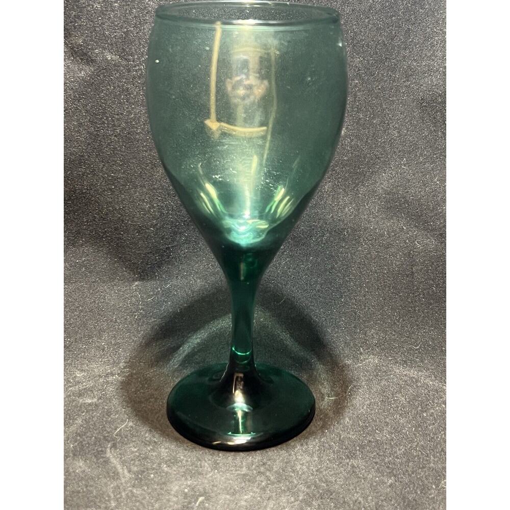 Libbey TEARDROP Juniper Green Wine Water Glass Goblet 7 3/8" Tall Vtg